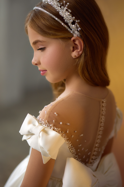 Graceful Pearl-Embellished Girls Pageant Dress | Pentelei Couture | Communion