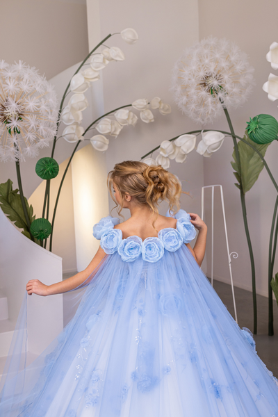 Ivory/Light Blue Fashion Couture Girls Pageant Gown | Blush Kids Luxury