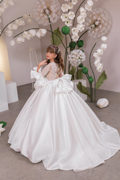 Ivory Girls Couture Pageant Communion Gown | Flower Girl Ball Dress