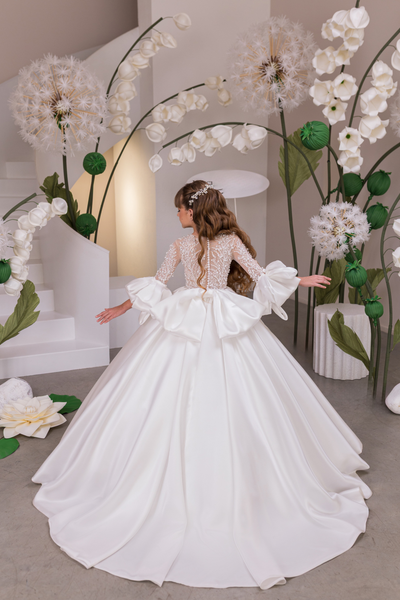 Ivory Girls Couture Pageant Communion Gown | Flower Girl Ball Dress
