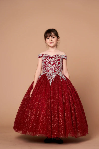 Girls Off Shoulder Party Dress Glitter Tulle Ballgown