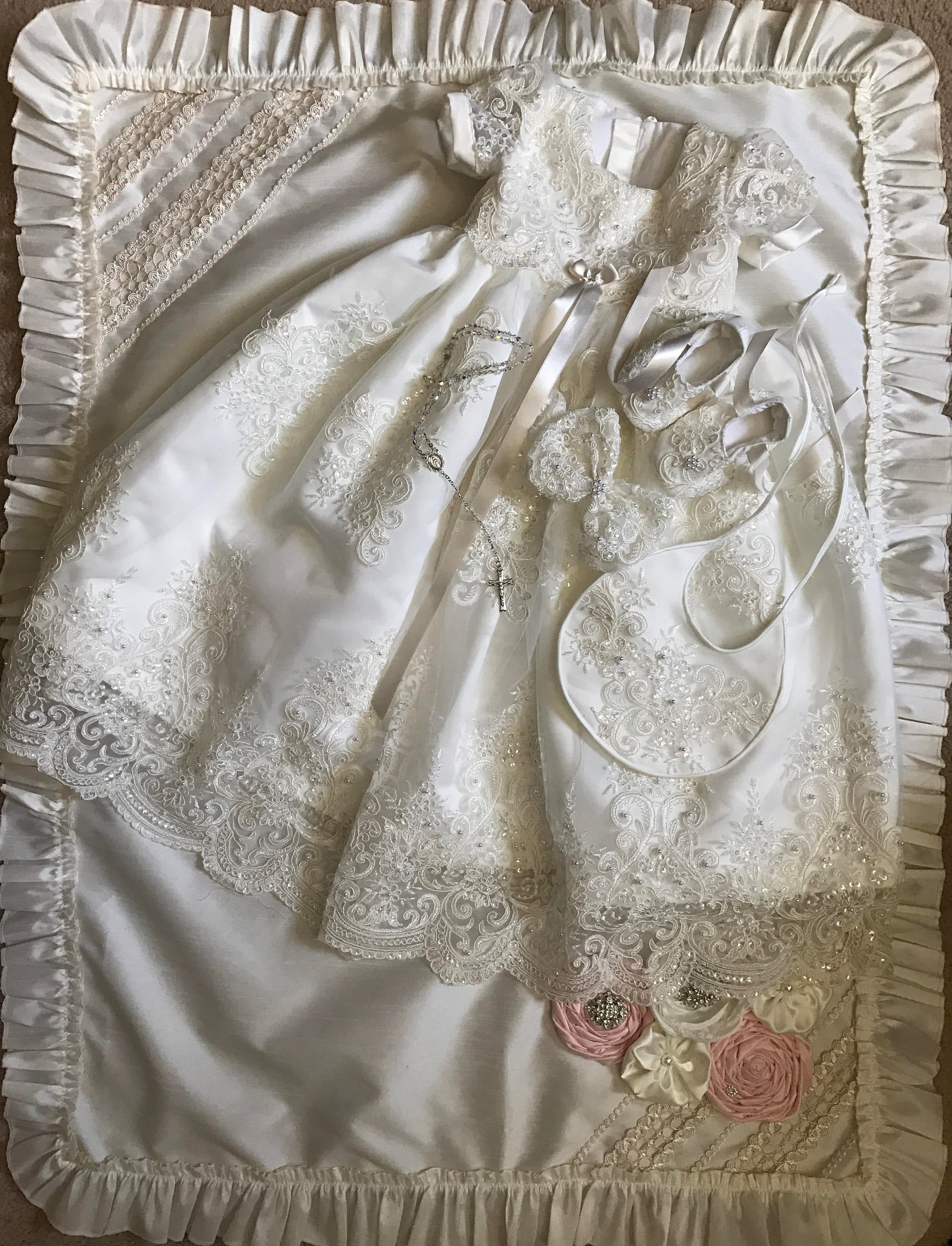 Couture Baby Baptismal Gown In Luxurious Alencon Lace