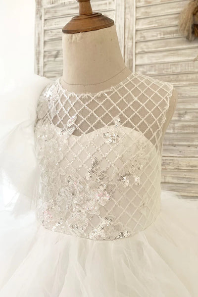 Ivory Ruffle Tulle Ball Gown Flower Girl Dress