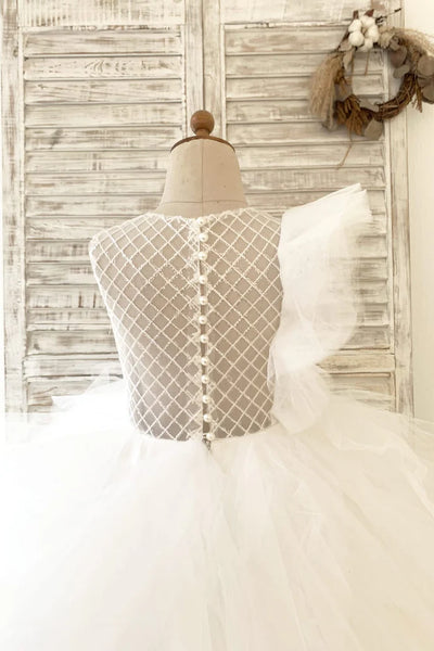 Ivory Ruffle Tulle Ball Gown Flower Girl Dress
