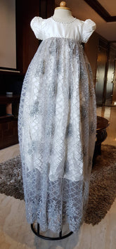 Breathtaking Satin Lace Beaded Couture Baby Baptismal Gown
