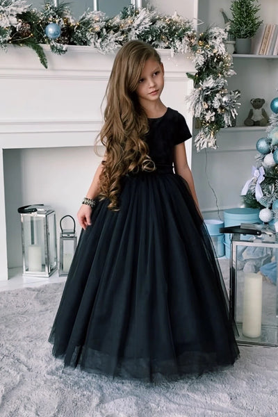 Chandra Flower Girl Velvet Tulle Dress - Wedding Party Pageant | Blush Kids