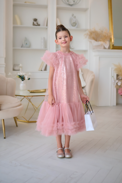 Isolde Blush Sequin Gown | Couture Girls Party Dress