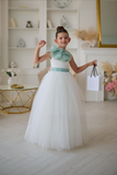 Aurelia Mint Bow Couture Dress | Girls Tulle Gown
