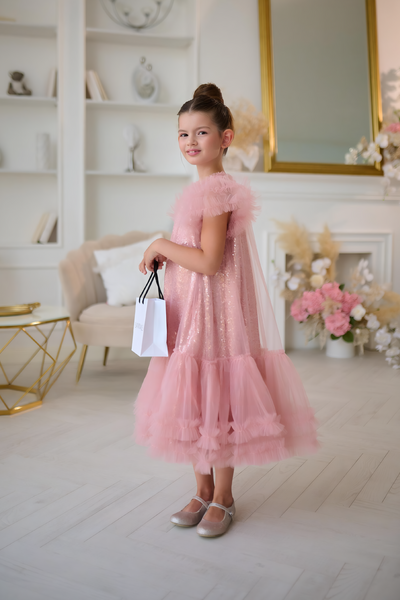 Isolde Blush Sequin Gown | Couture Girls Party Dress