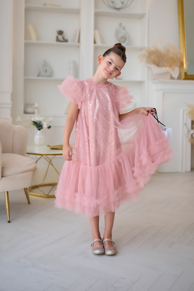 Isolde Blush Sequin Gown | Couture Girls Party Dress