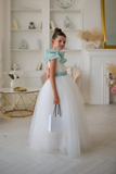 Aurelia Mint Bow Couture Dress | Girls Tulle Gown