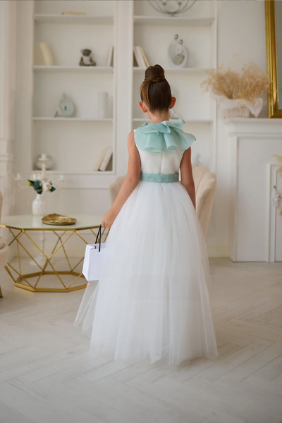 Aurelia Mint Bow Couture Dress | Girls Tulle Gown