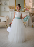 Aurelia Mint Bow Couture Dress | Girls Tulle Gown
