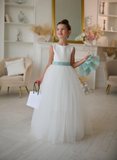 Aurelia Mint Bow Couture Dress | Girls Tulle Gown