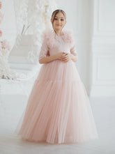 Celine Flower Girl Floor Length Tulle Dress - Blush Kids Luxury Couture