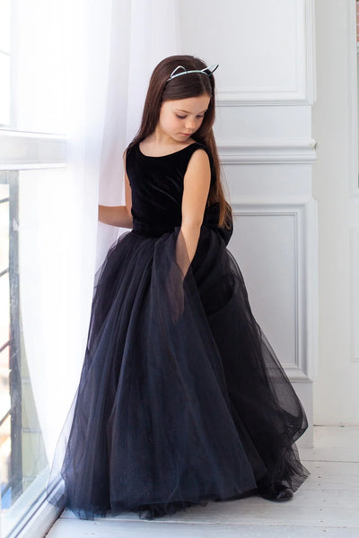 Malia Girls Velvet and Tulle Flower Girl Pageant Gown - Elegant Formal Dress