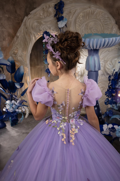 Lilac Floral Couture Gown – Girls Pageant & Flower Girl
