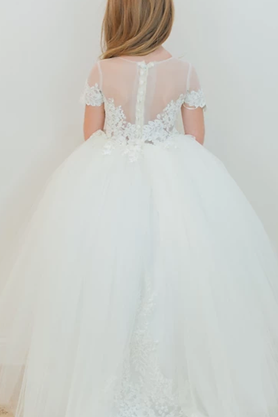 Amalee Couture Floor Length Flower Girl Communion Tulle Dress With Train