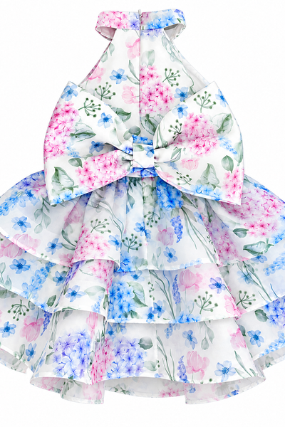 Girls Floral Organza Pageant Dress with Tiered Skirt