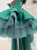 Emerald Couture High Low Pageant Gown with Train