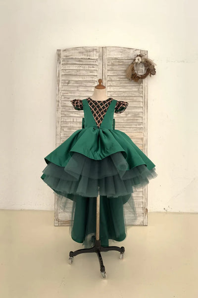 Emerald Couture High Low Pageant Gown with Train
