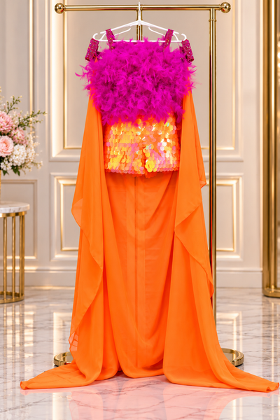 Girls Sequin Pageant Romper with Flowing Cape