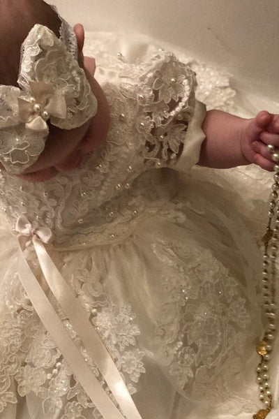 Couture Baby Baptismal Gown In Luxurious Alencon Lace