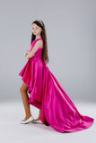 Custom Couture Girls Hot Pink Hi Low Pageant Gown With Crystal Belt