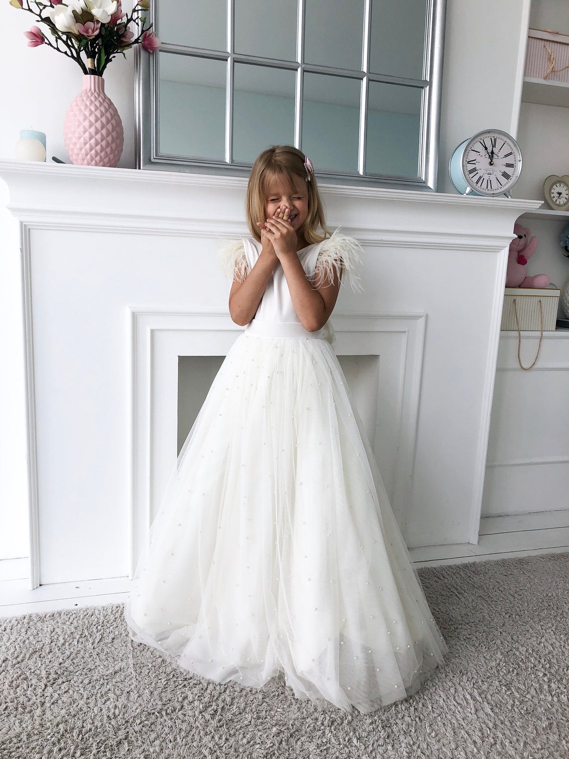 Chic Looking Girls Handmade Couture Tulle Velvet Ballgown