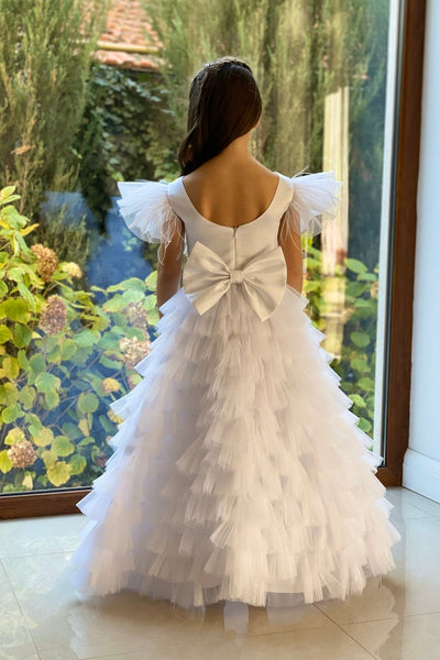 Stunning Girls Tulle Flower Girl Party Dress With Ruffled Long Skirt