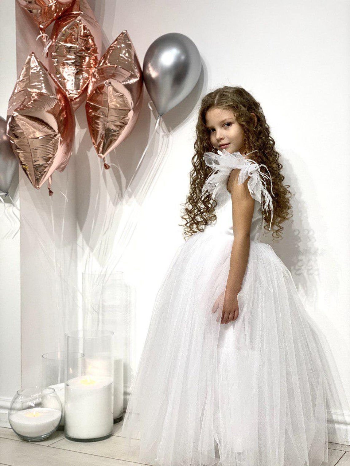 Girls 1st Communion Flower Girl Dress With Multi Layered Tulle Skirt