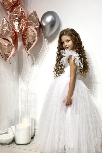 Girls 1st Communion Flower Girl Dress With Multi Layered Tulle Skirt