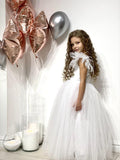 Girls 1st Communion Flower Girl Dress With Multi Layered Tulle Skirt
