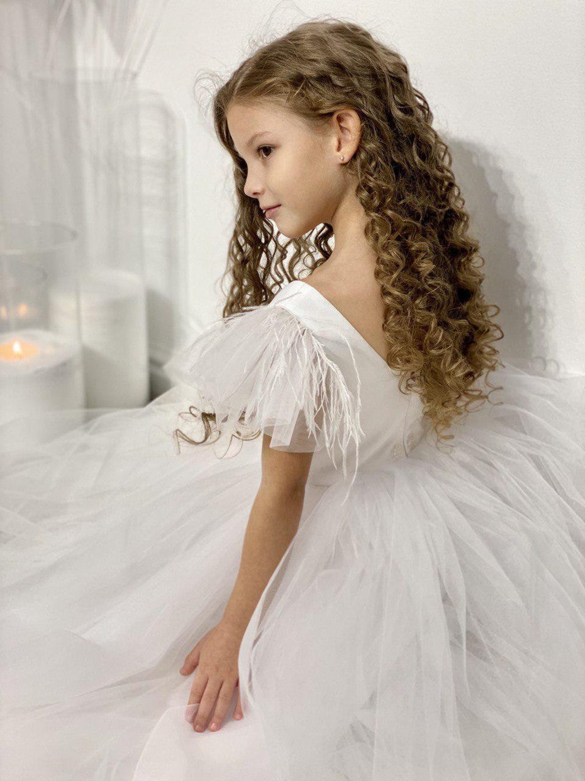 Girls 1st Communion Flower Girl Dress With Multi Layered Tulle Skirt