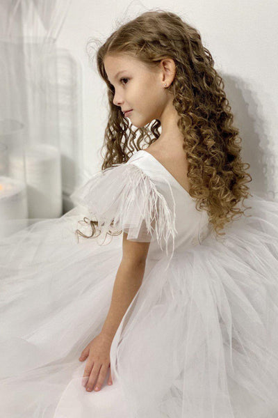 Girls 1st Communion Flower Girl Dress With Multi Layered Tulle Skirt