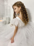 Girls 1st Communion Flower Girl Dress With Multi Layered Tulle Skirt