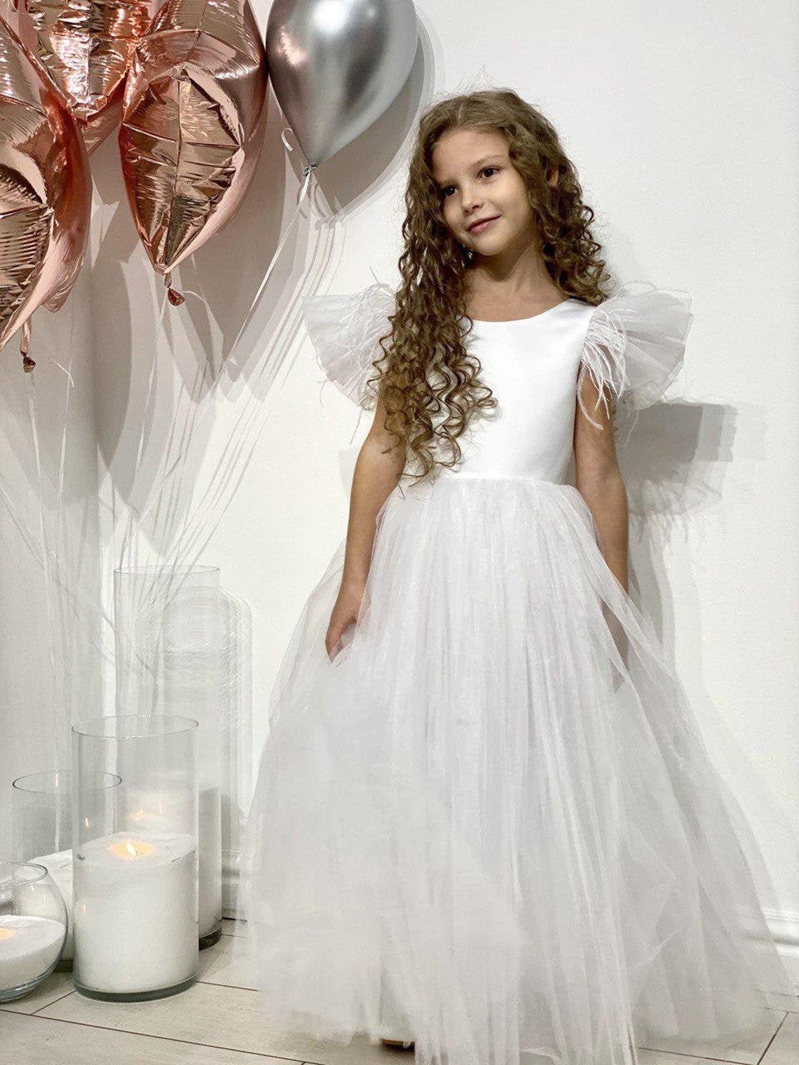 Girls 1st Communion Flower Girl Dress With Multi Layered Tulle Skirt