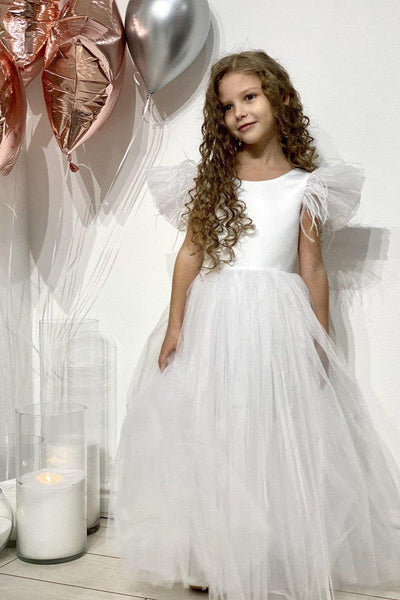 Girls 1st Communion Flower Girl Dress With Multi Layered Tulle Skirt