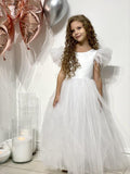 Girls 1st Communion Flower Girl Dress With Multi Layered Tulle Skirt