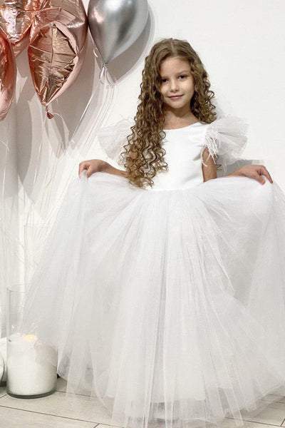 Girls 1st Communion Flower Girl Dress With Multi Layered Tulle Skirt