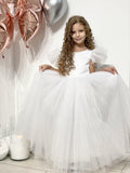 Girls 1st Communion Flower Girl Dress With Multi Layered Tulle Skirt