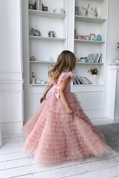 Stunning Girls Tulle Flower Girl Party Dress With Ruffled Long Skirt