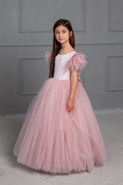 Girls 1st Communion Flower Girl Dress With Multi Layered Tulle Skirt