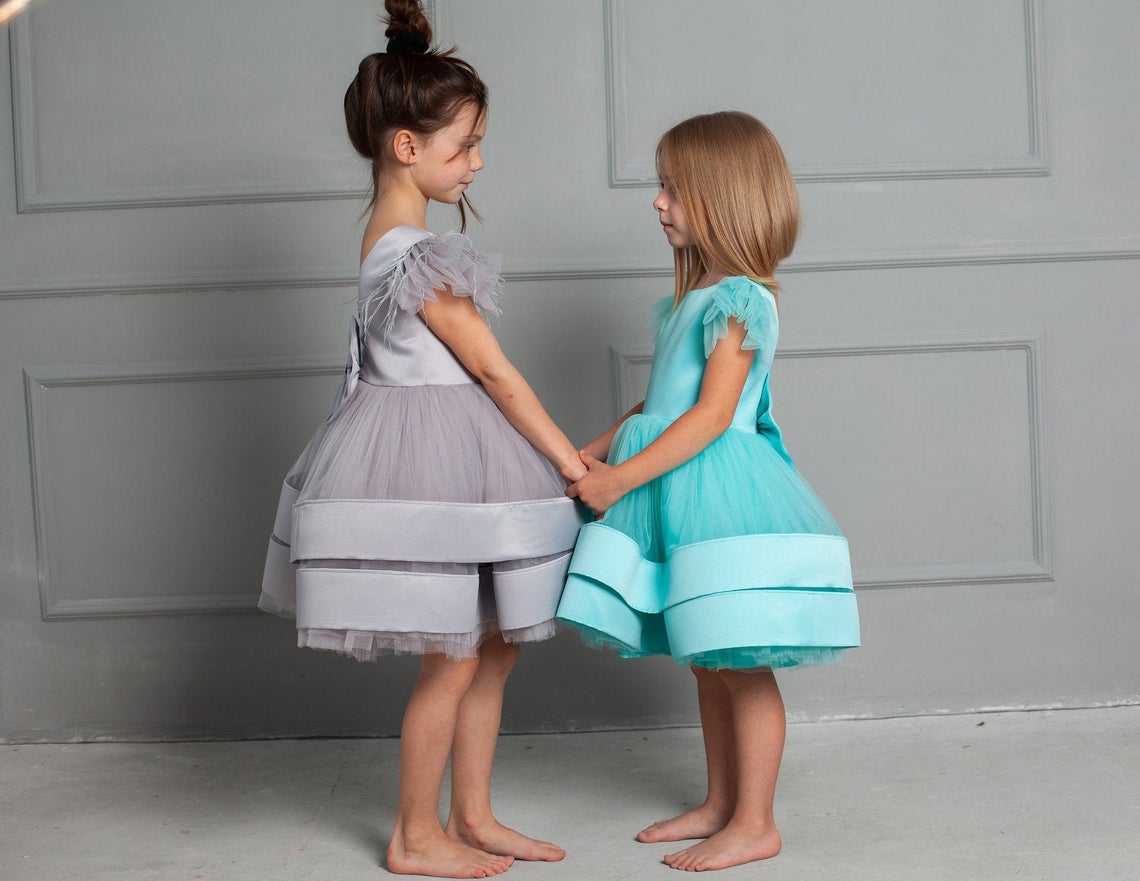 Girls Special Occasion Birthday Dress With Satin And Tulle Skirt