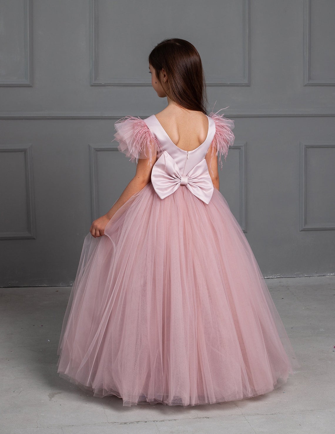 Girls 1st Communion Flower Girl Dress With Multi Layered Tulle Skirt
