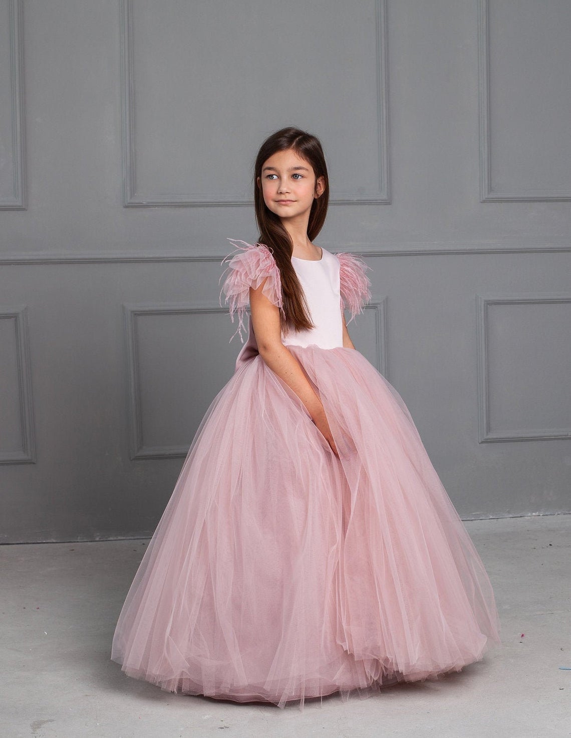 Girls 1st Communion Flower Girl Dress With Multi Layered Tulle Skirt