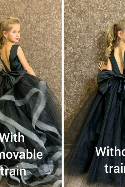 Luxury Studio Couture Satin Tulle Flower Girl Pageant Dress With Or Without Train