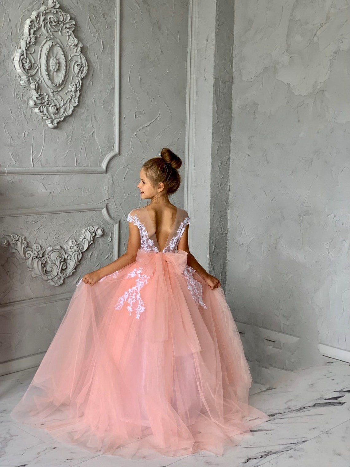 Luxury Studio Wedding Flower Girl Tulle Satin Pageant Communion Dress