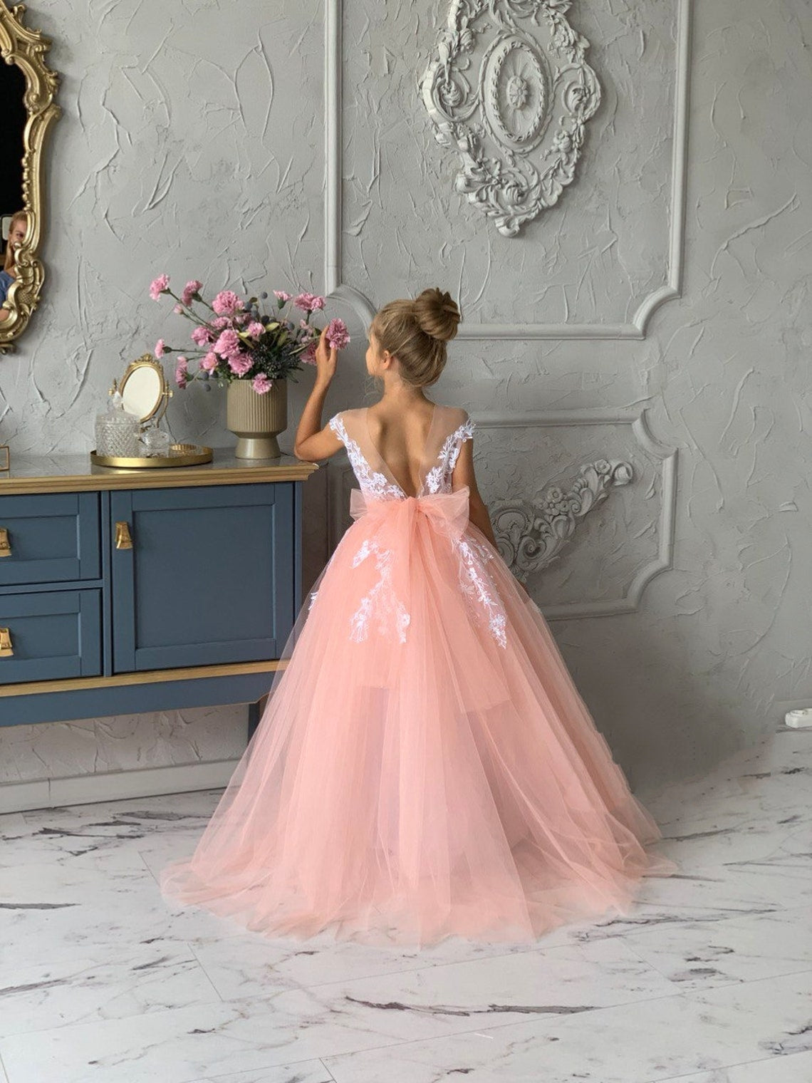 Luxury Studio Wedding Flower Girl Tulle Satin Pageant Communion Dress