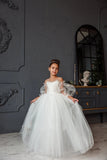 Flower Girl Lace Tulle Special Occasion Communion Dress Detachable Train